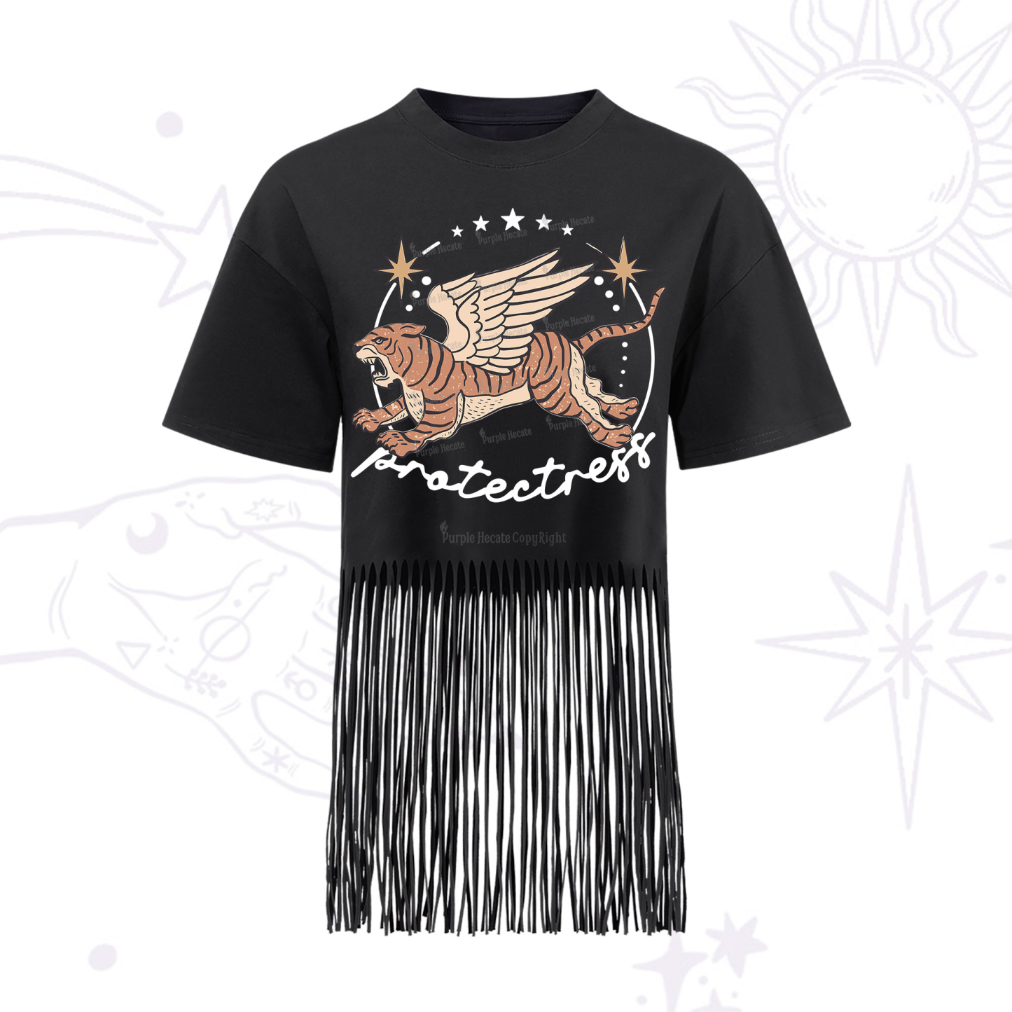 Purplehecate Protectress Fringe Hem T-Shirt
