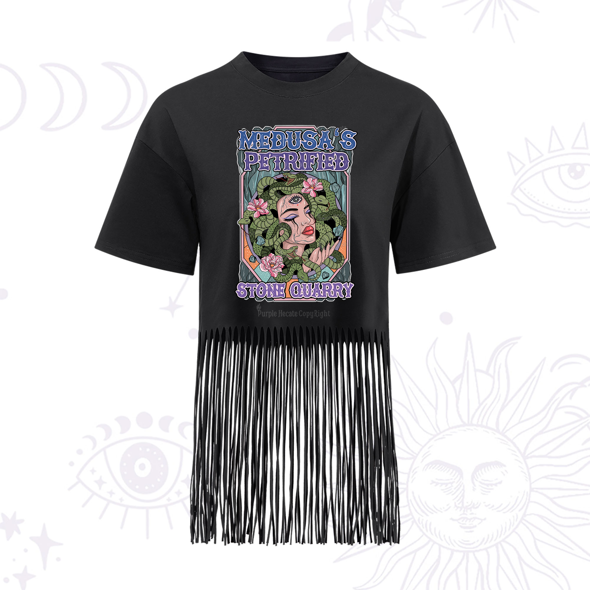 Purplehecate The Gorgon with Snake Hair Medusa Fringe Hem T-Shirt