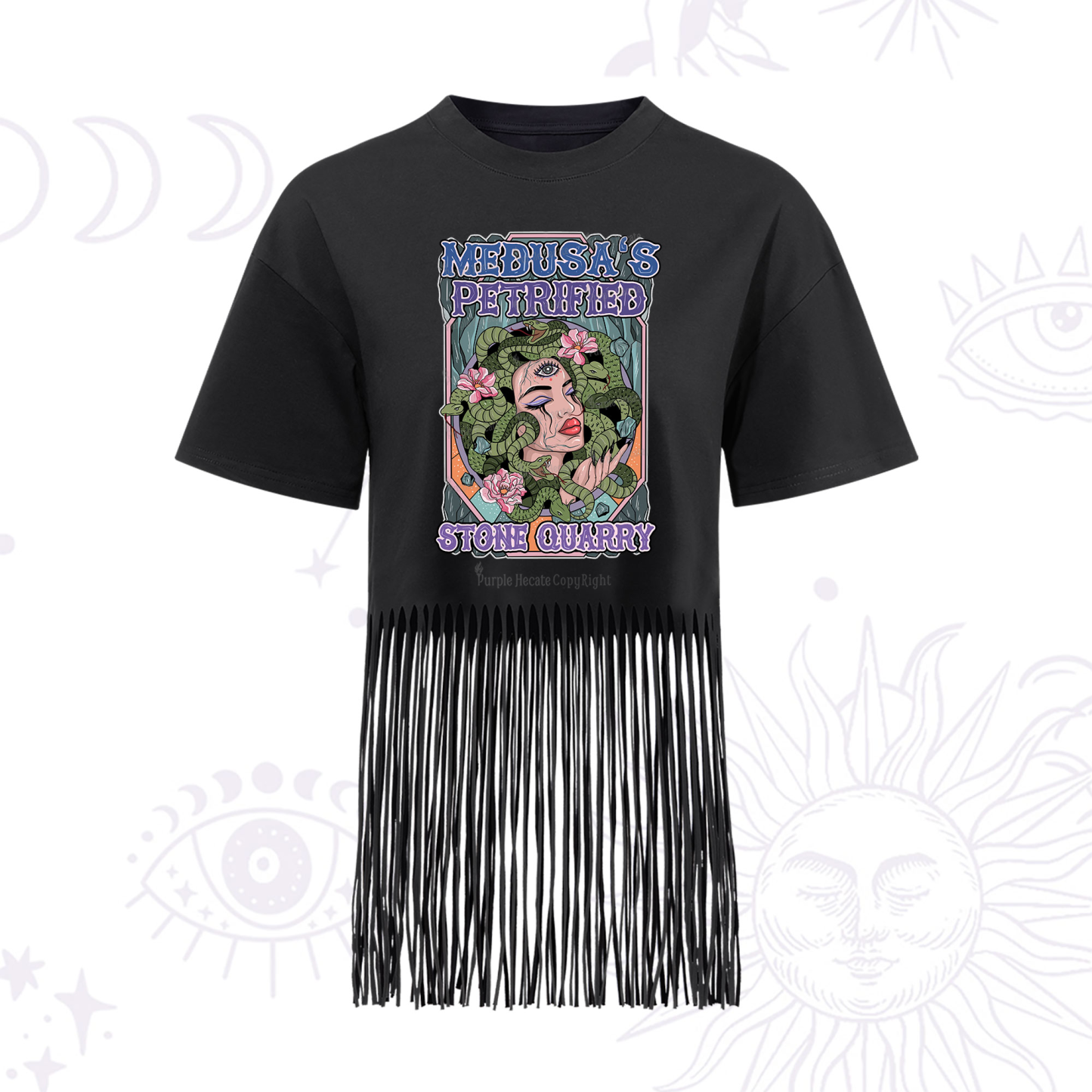 Purplehecate The Gorgon with Snake Hair Medusa Fringe Hem T-Shirt