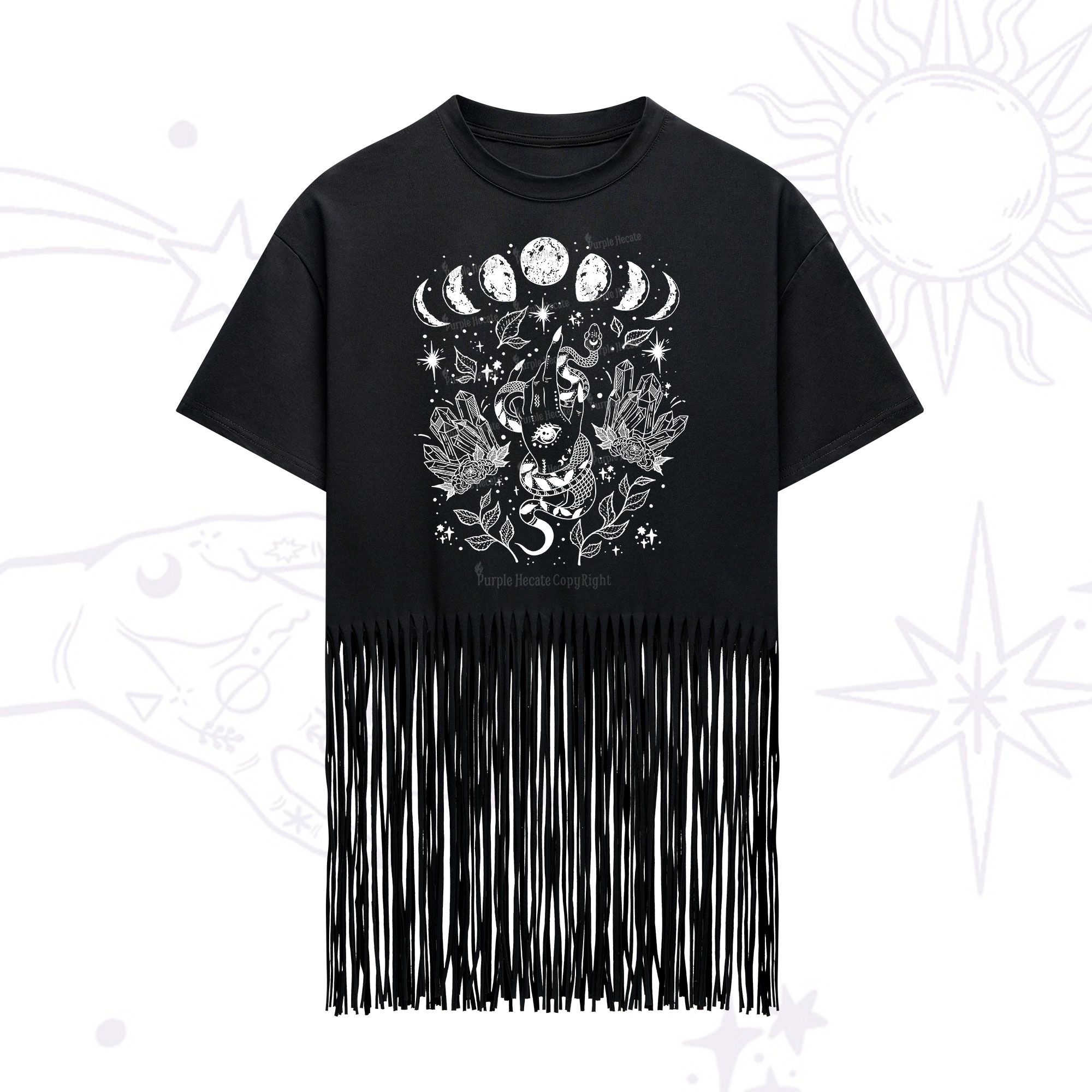 Purplehecate Reach For The Moon Fringe Hem T-Shirt