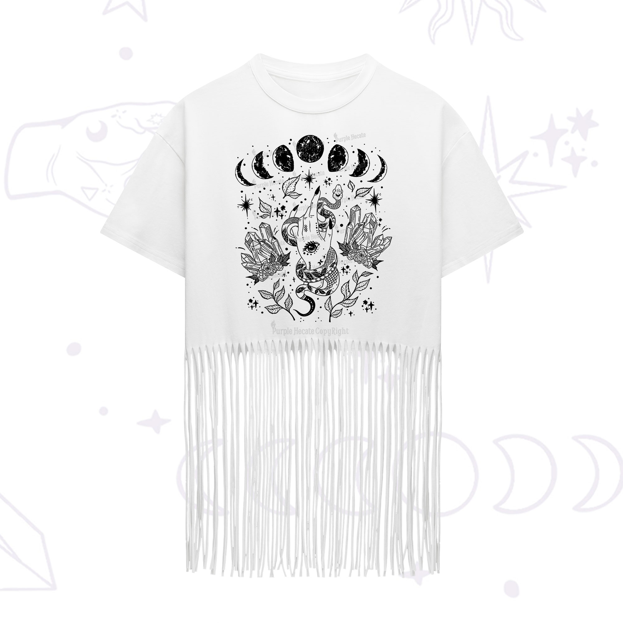 Purplehecate Reach For The Moon Fringe Hem T-Shirt
