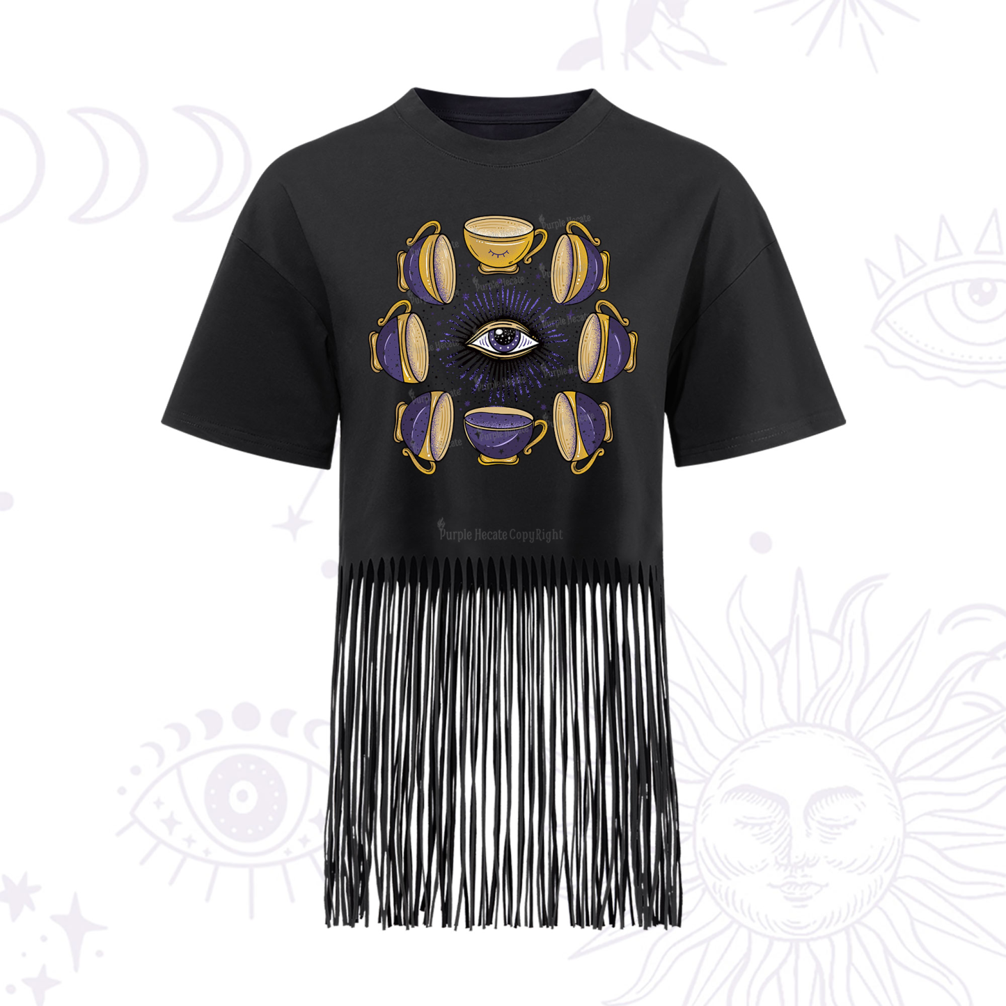Purplehecate Moon Phase Coffee Lover Fringe Hem T-Shirt