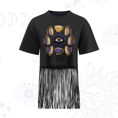 Purplehecate Moon Phase Coffee Lover Fringe Hem T-Shirt