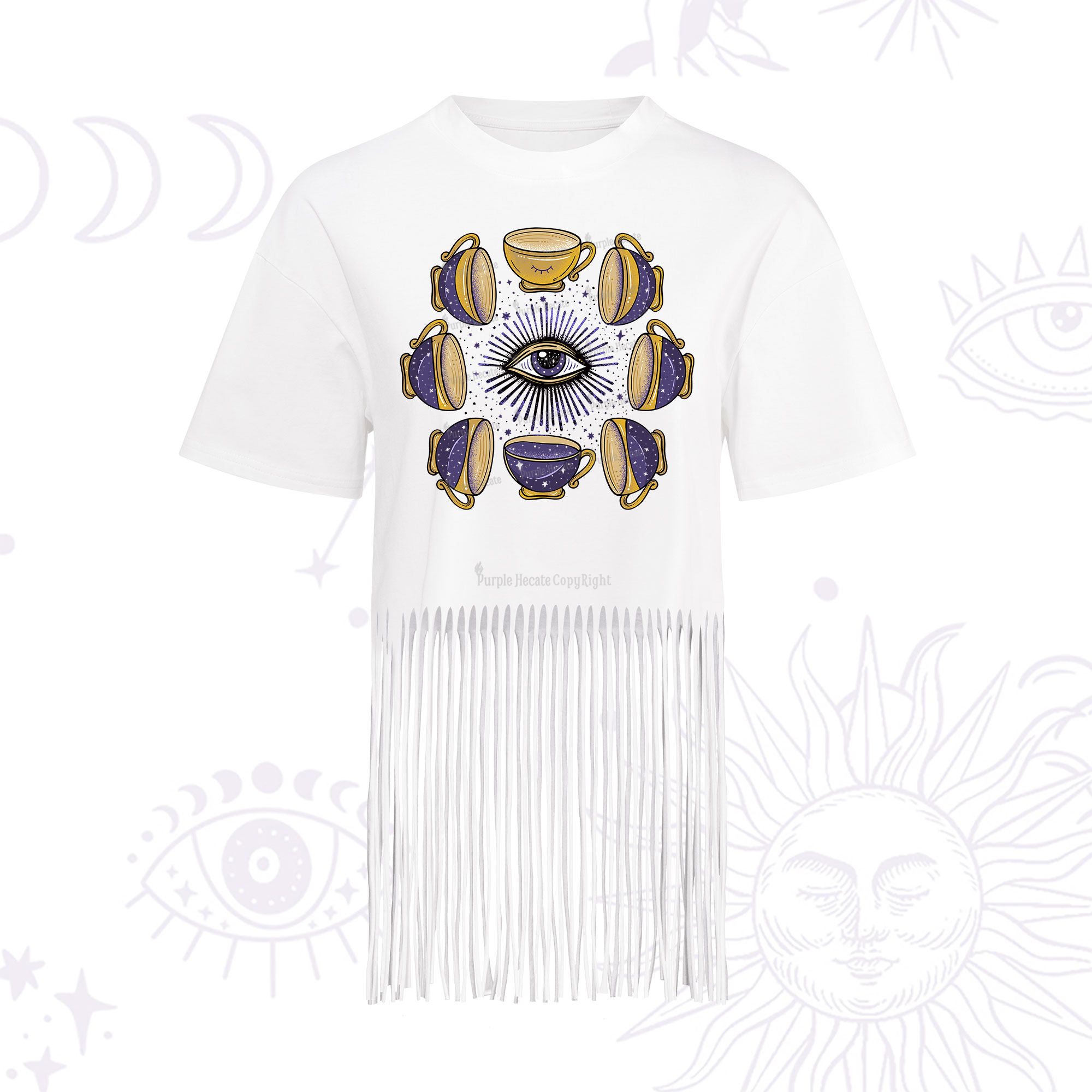 Purplehecate Moon Phase Coffee Lover Fringe Hem T-Shirt