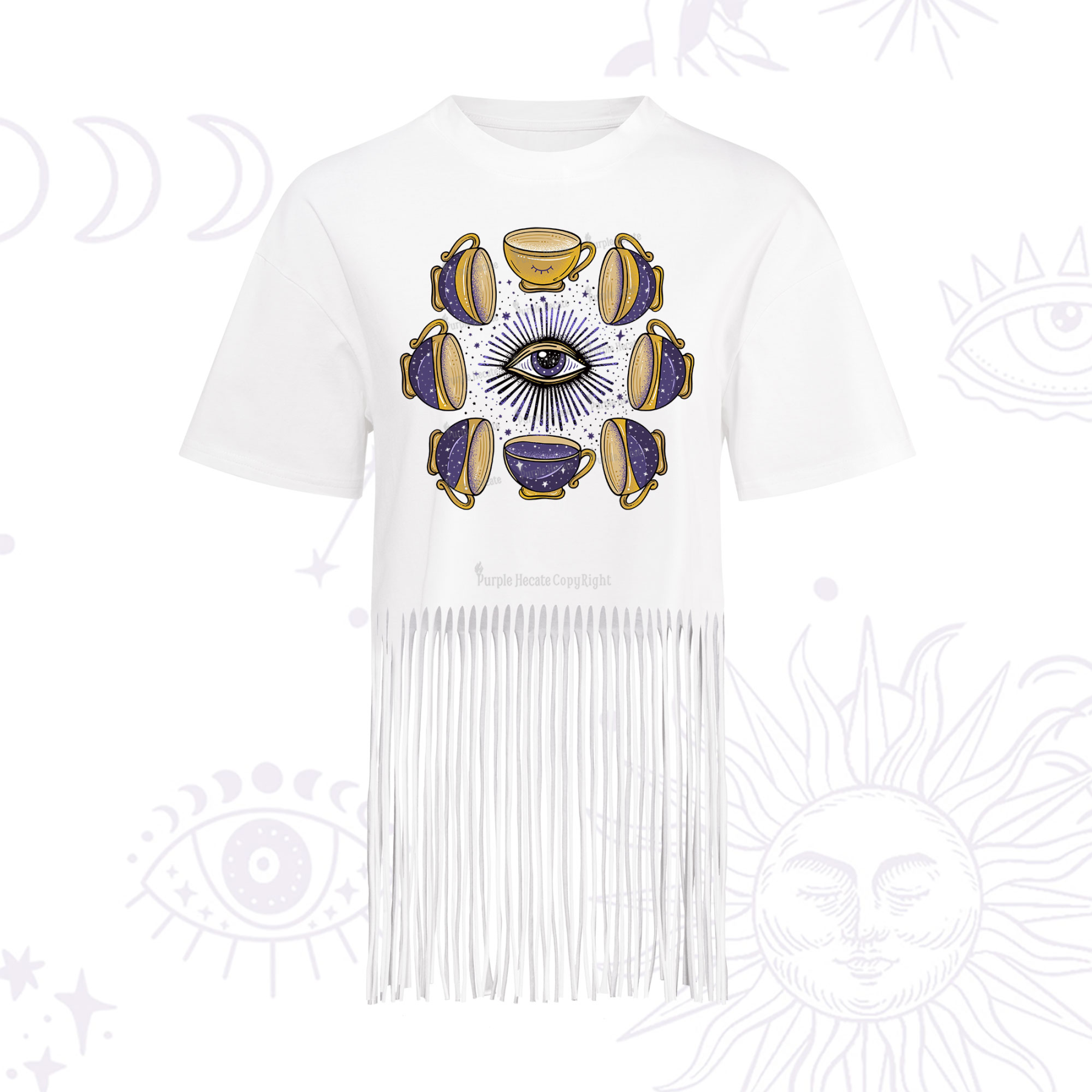 Purplehecate Moon Phase Coffee Lover Fringe Hem T-Shirt