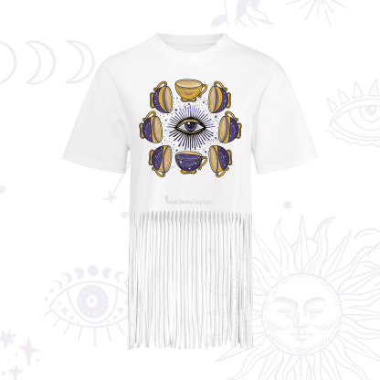 Purplehecate Moon Phase Coffee Lover Fringe Hem T-Shirt