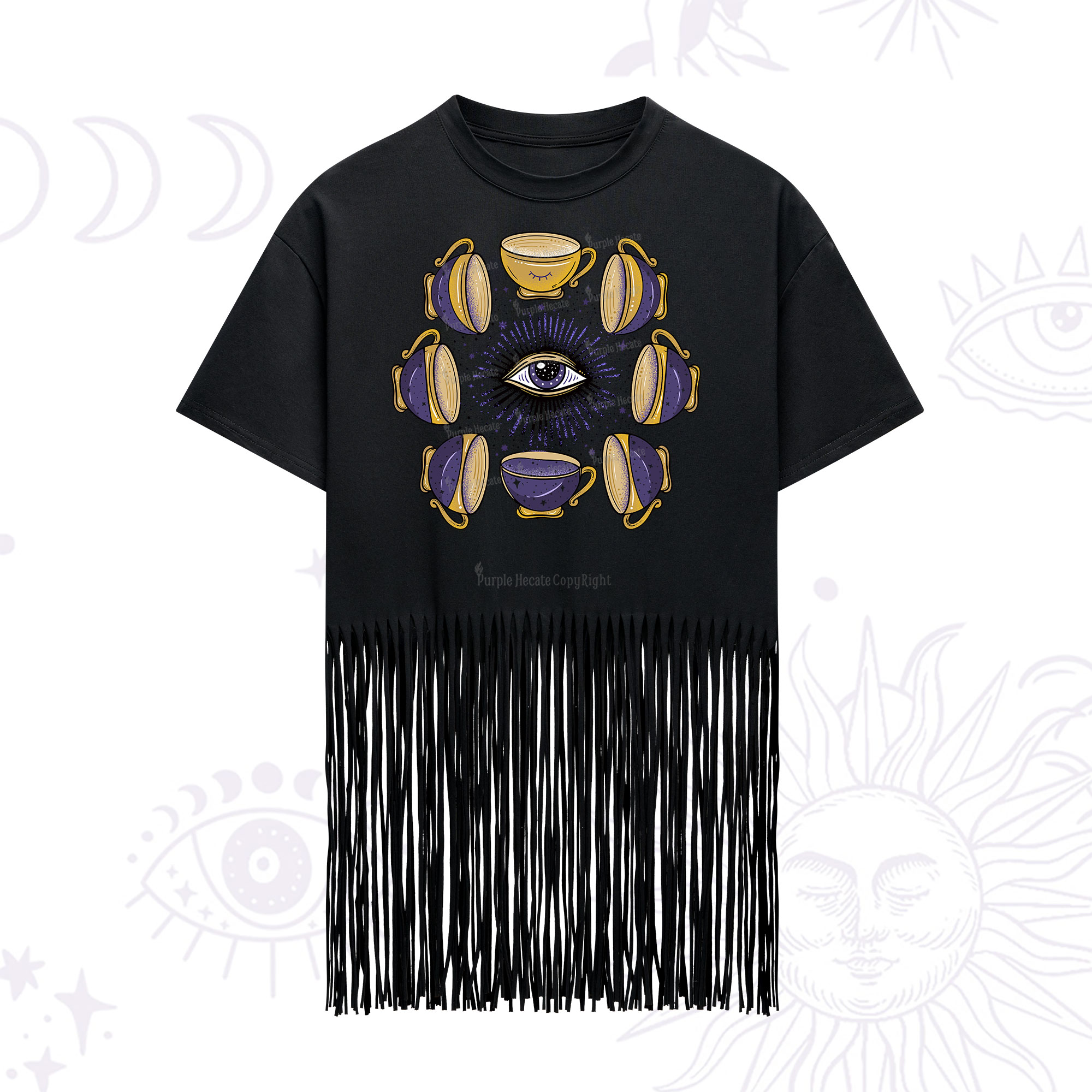 Purplehecate Moon Phase Coffee Lover Fringe Hem T-Shirt