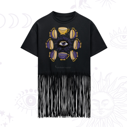 Purplehecate Moon Phase Coffee Lover Fringe Hem T-Shirt