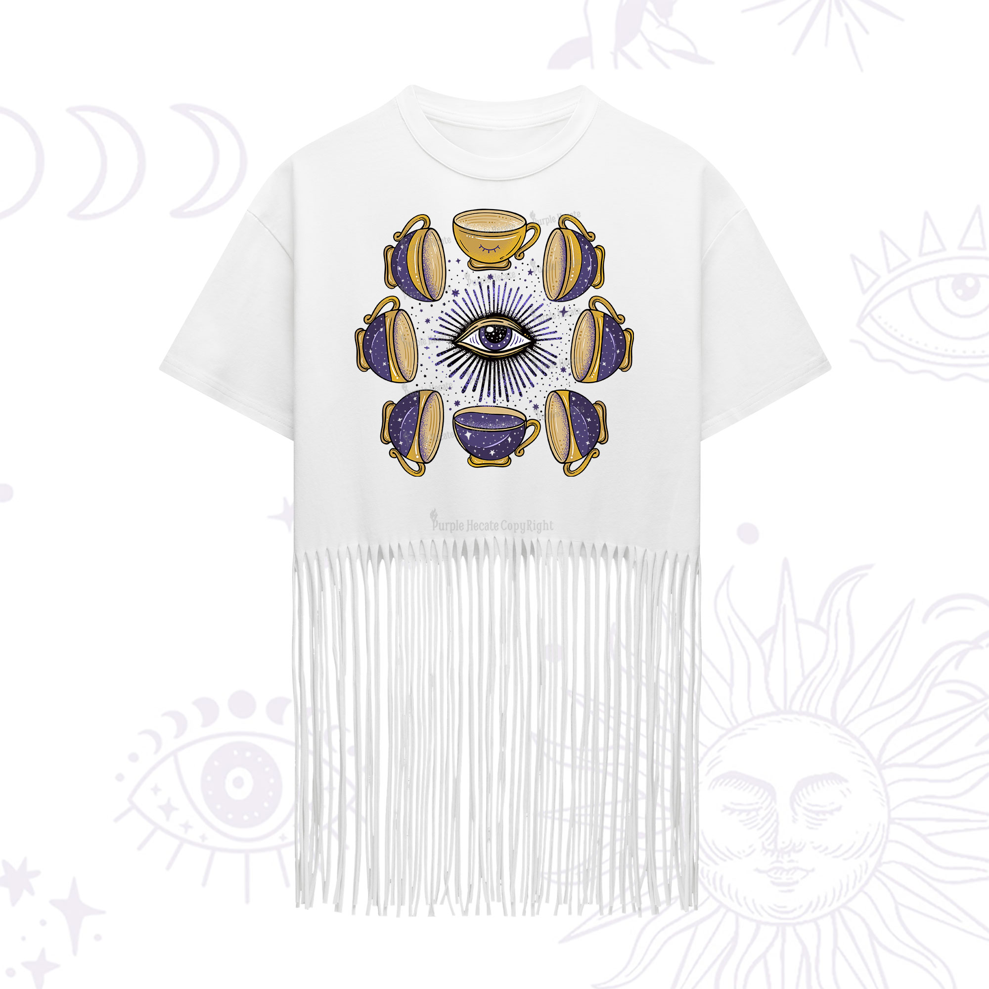Purplehecate Moon Phase Coffee Lover Fringe Hem T-Shirt