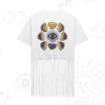 Purplehecate Moon Phase Coffee Lover Fringe Hem T-Shirt