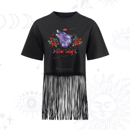 Purplehecate Moon Wolf Fringe Hem T-Shirt