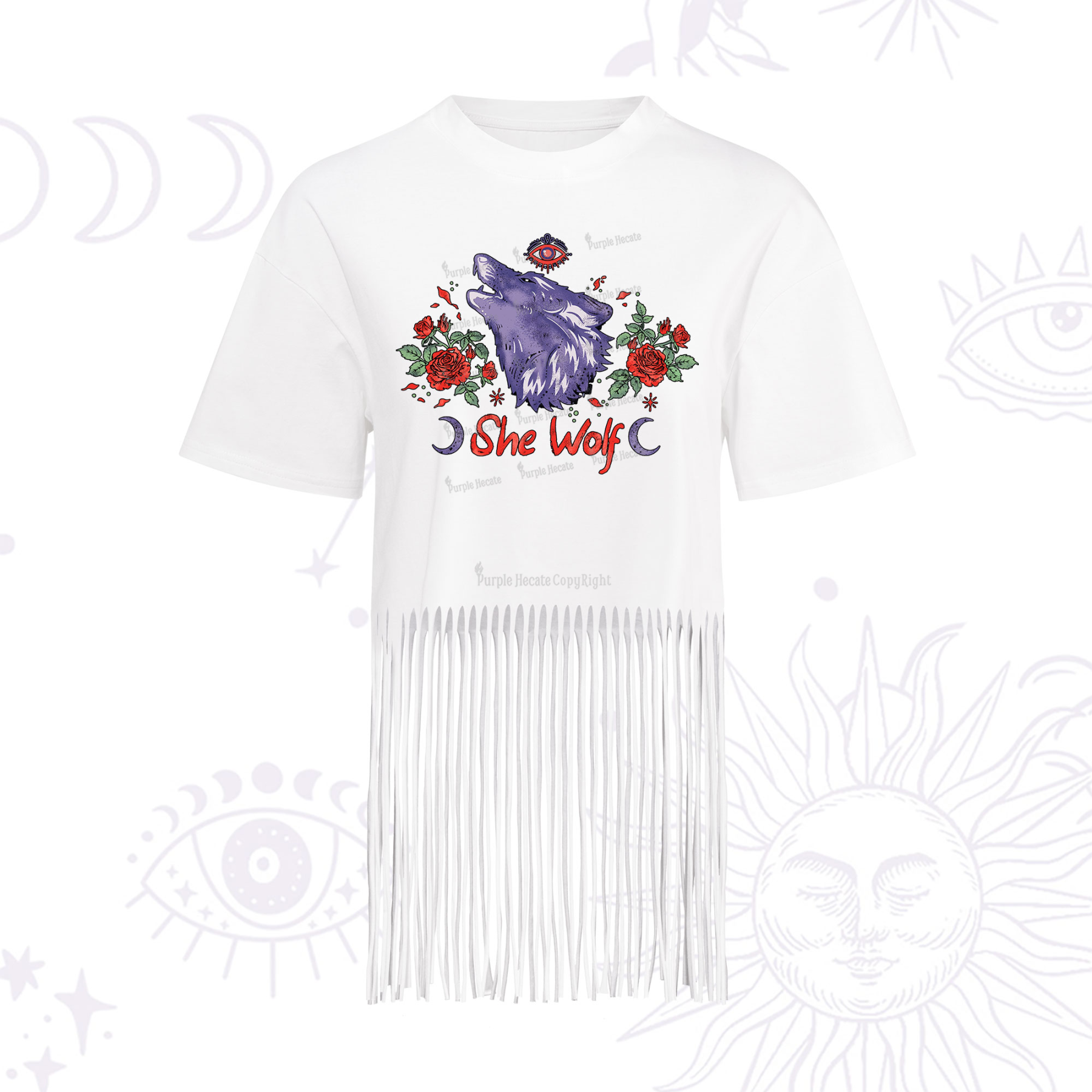 Purplehecate Moon Wolf Fringe Hem T-Shirt