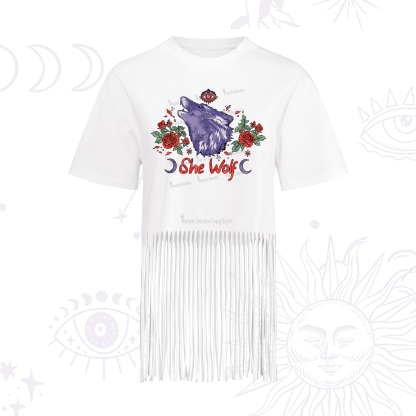 Purplehecate Moon Wolf Fringe Hem T-Shirt