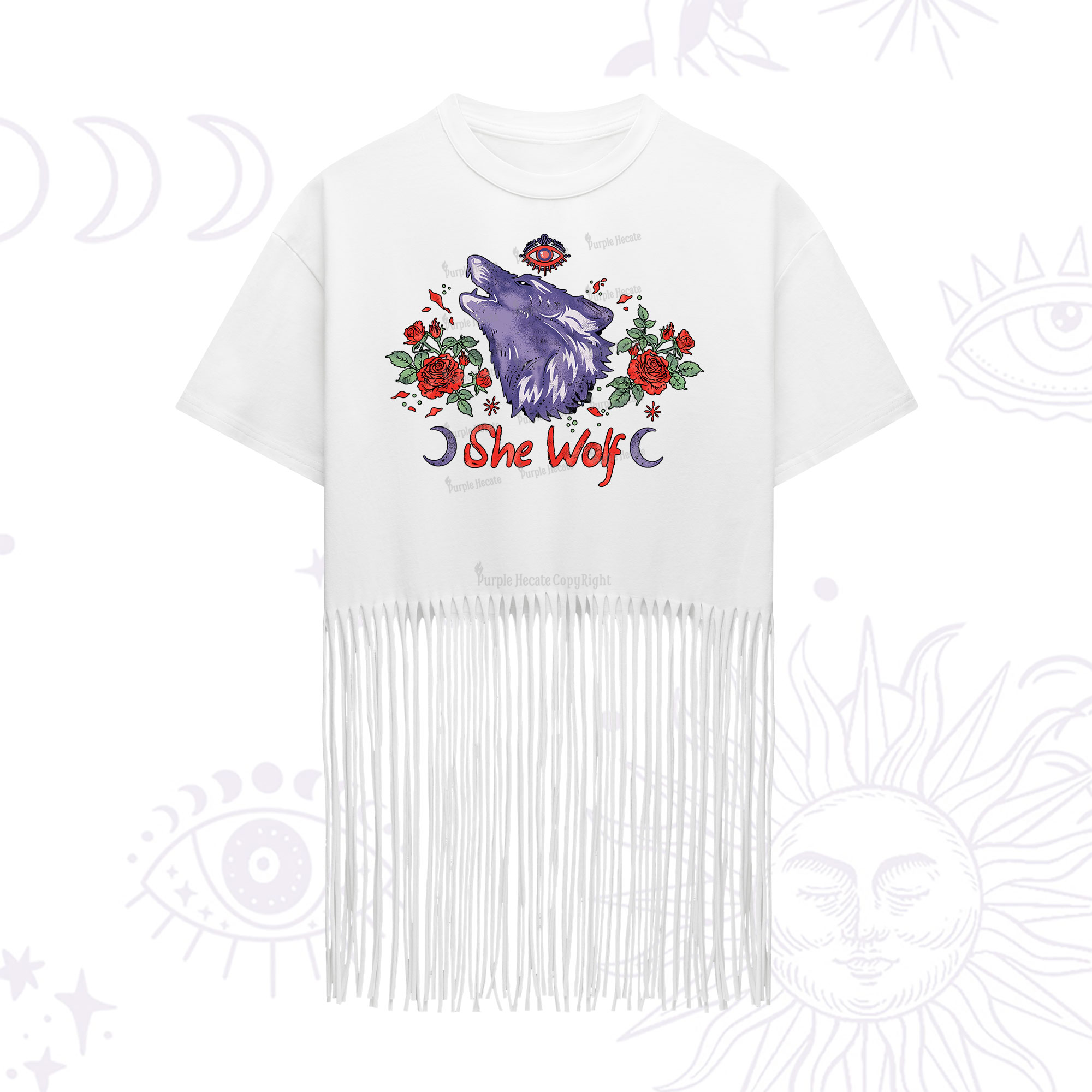 Purplehecate Moon Wolf Fringe Hem T-Shirt