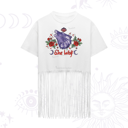Purplehecate Moon Wolf Fringe Hem T-Shirt