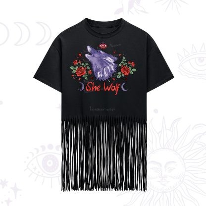 Purplehecate Moon Wolf Fringe Hem T-Shirt