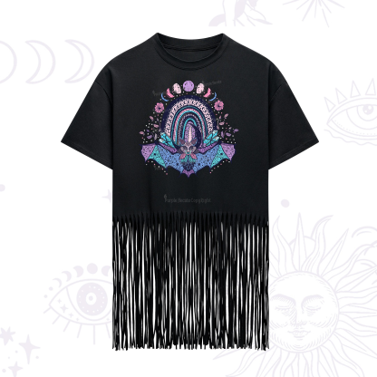 Purplehecate Moon Phase Bat Fringe Hem T-Shirt