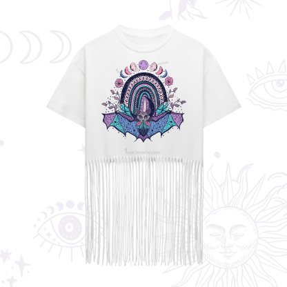 Purplehecate Moon Phase Bat Fringe Hem T-Shirt