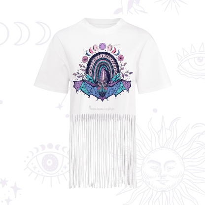Purplehecate Moon Phase Bat Fringe Hem T-Shirt