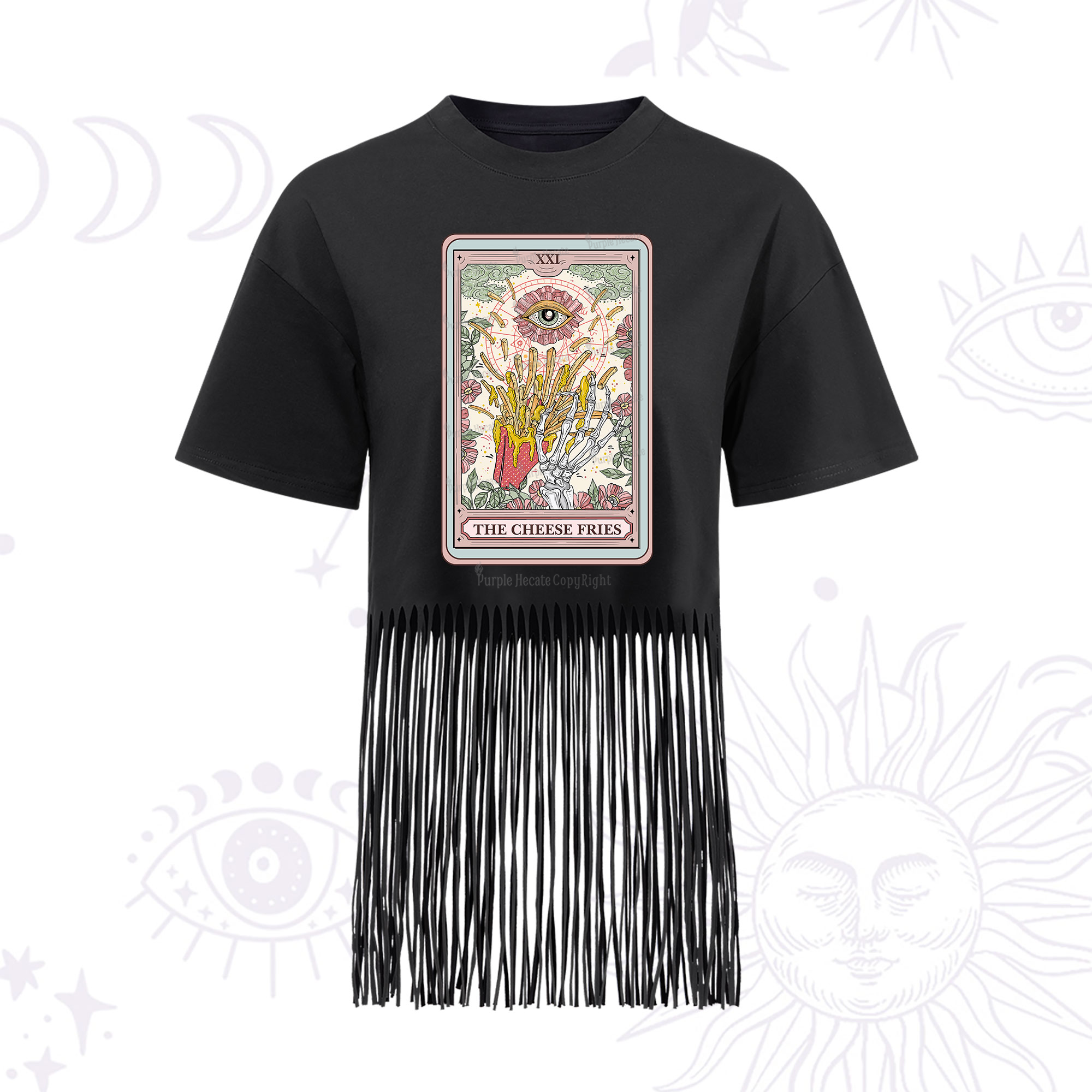 Purplehecate The Cheese Fries Tarot Fringe Hem T-Shirt