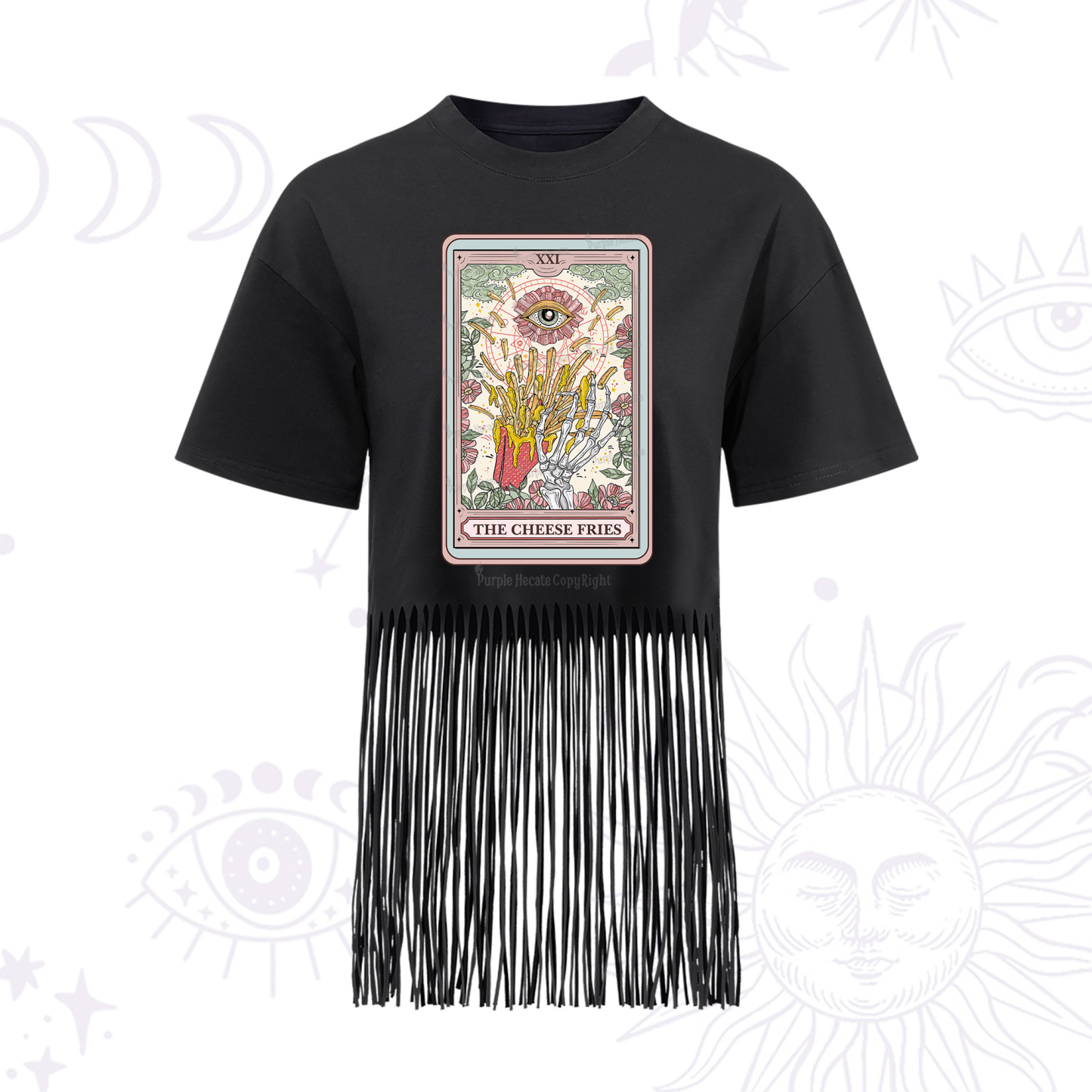 Purplehecate The Cheese Fries Tarot Fringe Hem T-Shirt