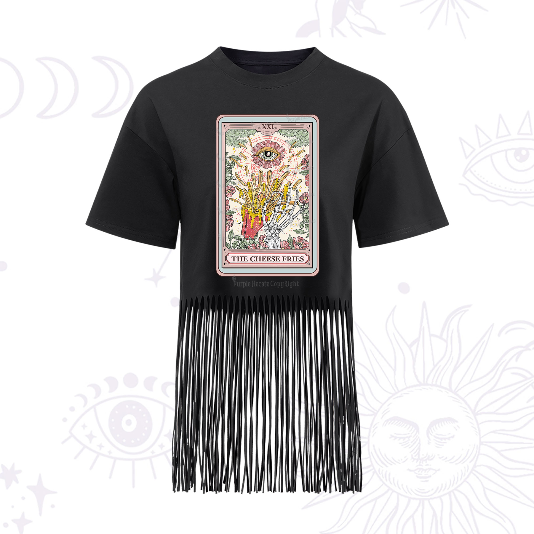 Purplehecate The Cheese Fries Tarot Fringe Hem T-Shirt
