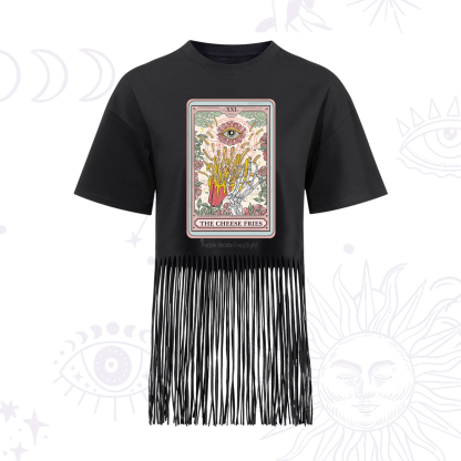Purplehecate The Cheese Fries Tarot Fringe Hem T-Shirt