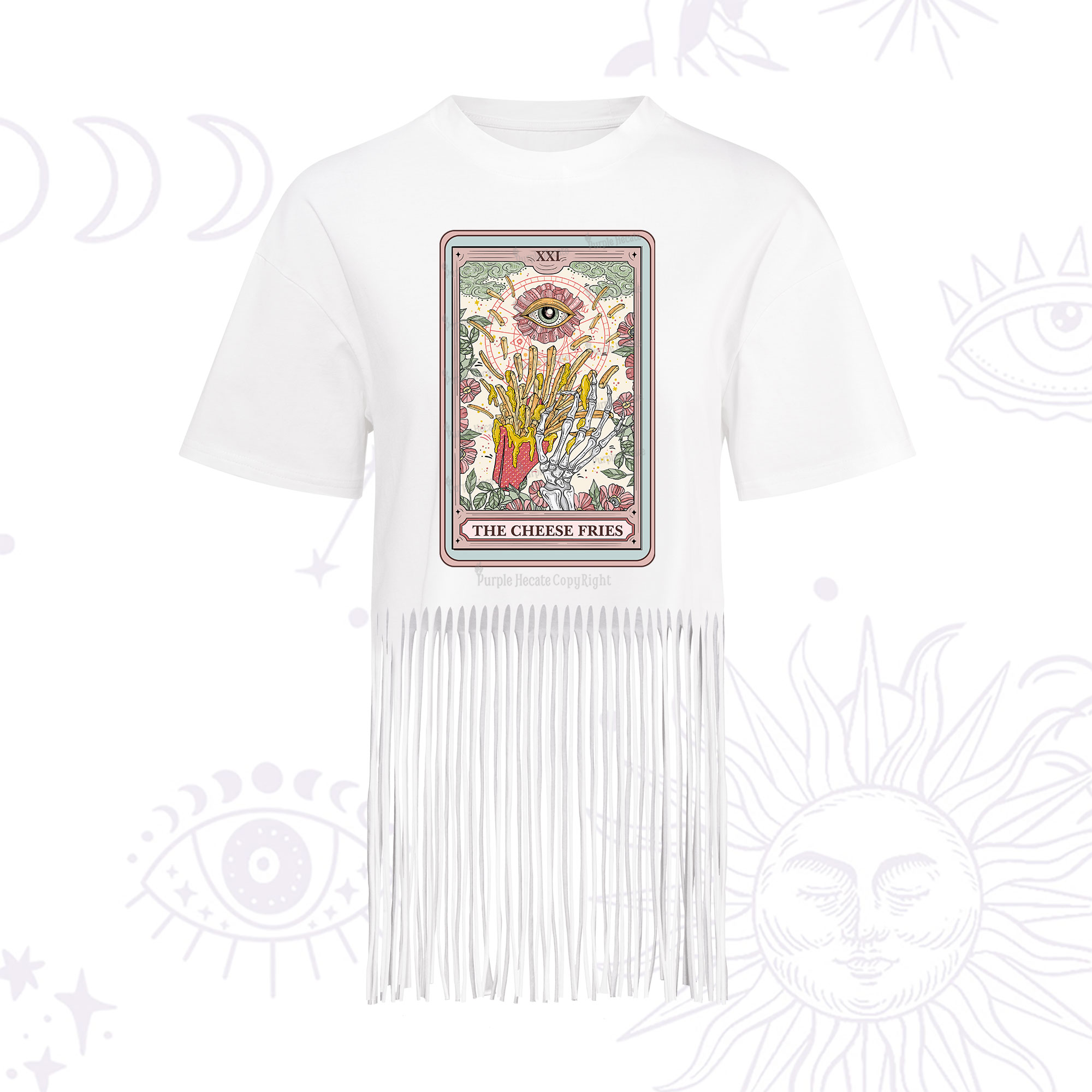 Purplehecate The Cheese Fries Tarot Fringe Hem T-Shirt