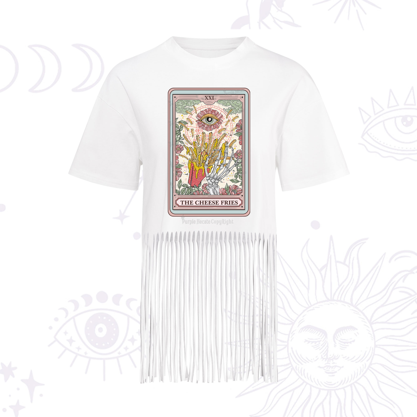 Purplehecate The Cheese Fries Tarot Fringe Hem T-Shirt