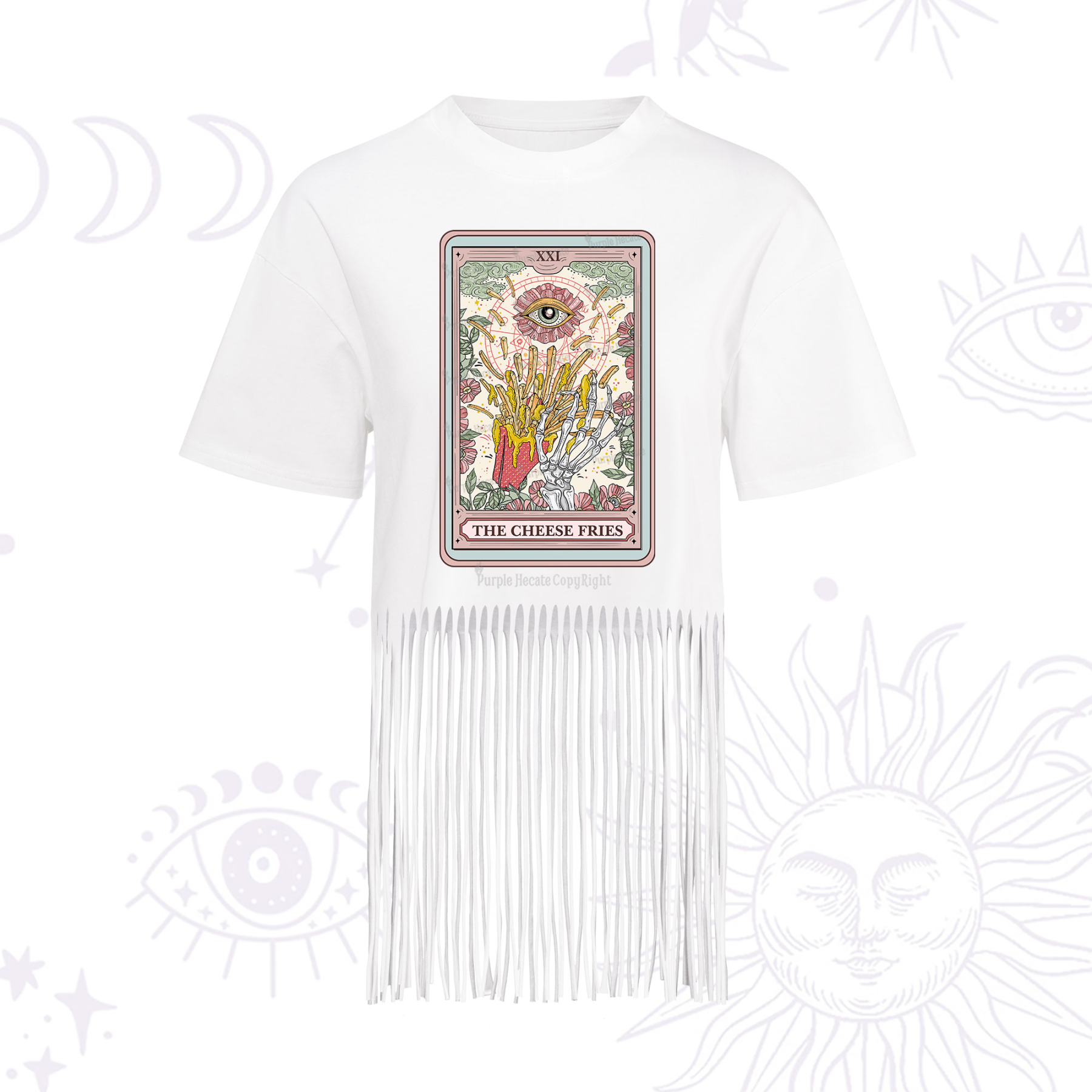 Purplehecate The Cheese Fries Tarot Fringe Hem T-Shirt