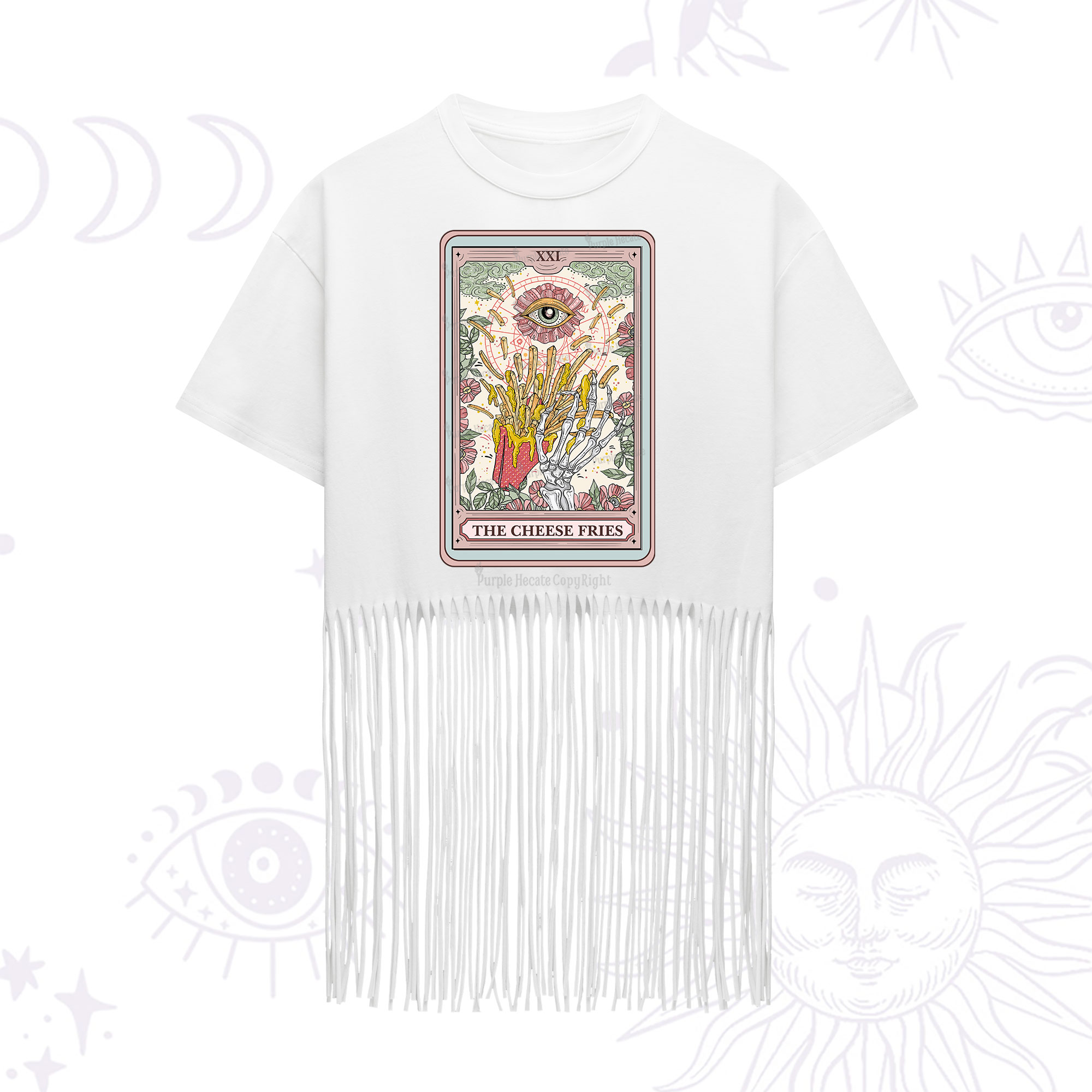 Purplehecate The Cheese Fries Tarot Fringe Hem T-Shirt