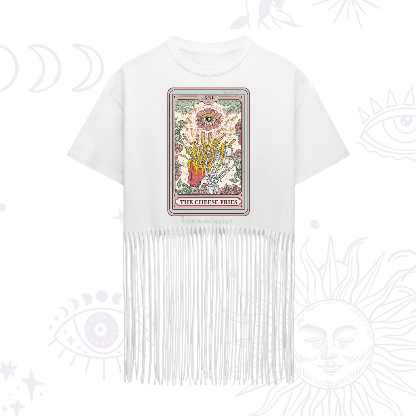 Purplehecate The Cheese Fries Tarot Fringe Hem T-Shirt