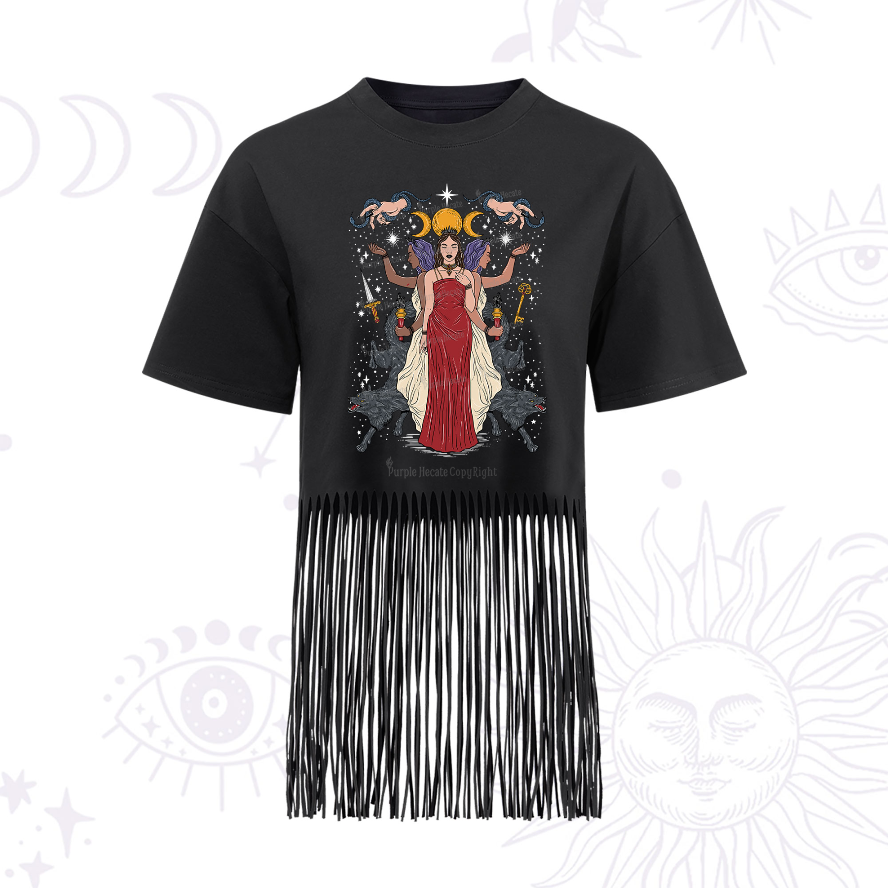 Purplehecate The Triple Goddess Hecate Fringe Hem T-Shirt