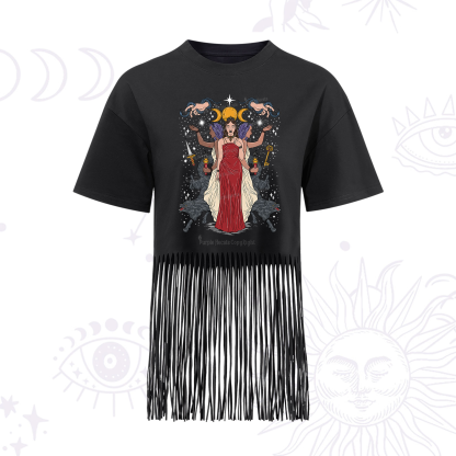 Purplehecate The Triple Goddess Hecate Fringe Hem T-Shirt