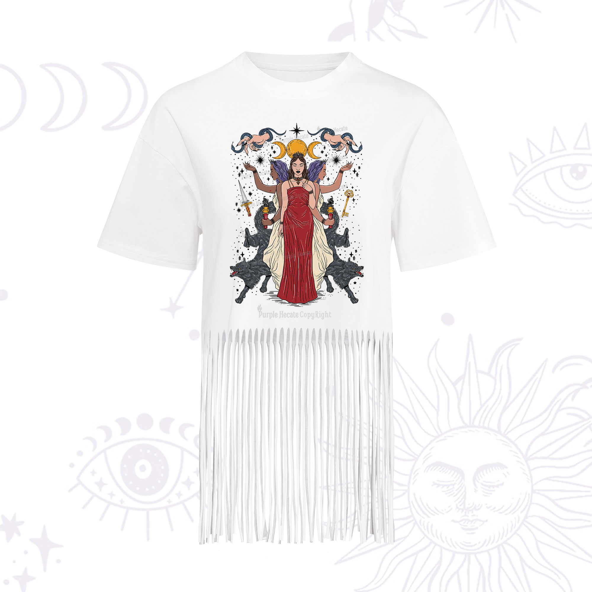 Purplehecate The Triple Goddess Hecate Fringe Hem T-Shirt