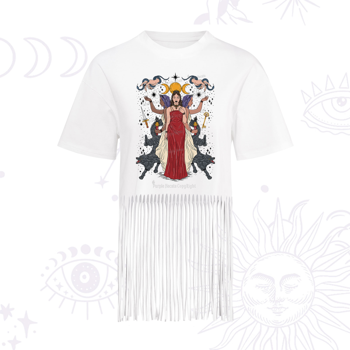Purplehecate The Triple Goddess Hecate Fringe Hem T-Shirt