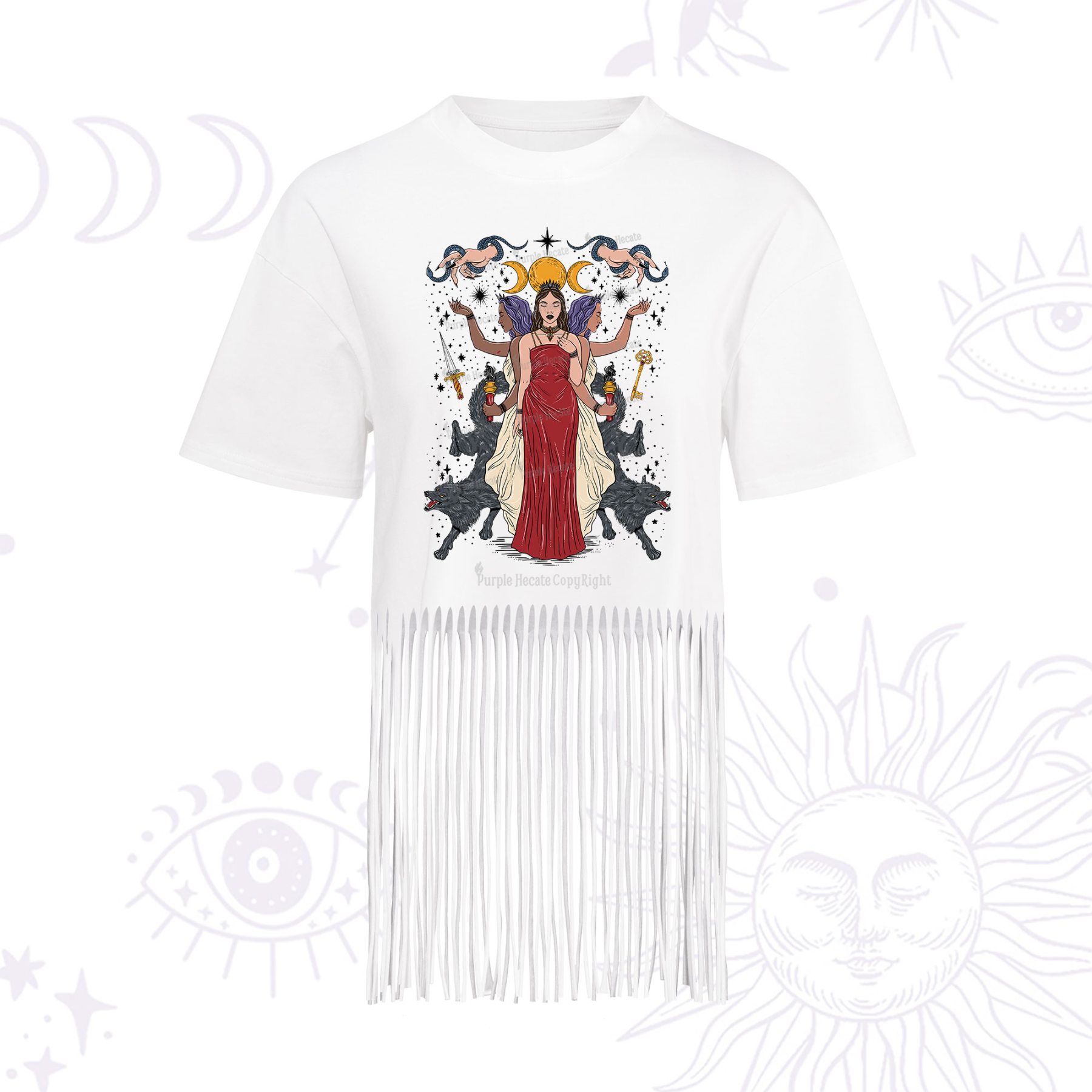 Purplehecate The Triple Goddess Hecate Fringe Hem T-Shirt