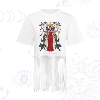 Purplehecate The Triple Goddess Hecate Fringe Hem T-Shirt