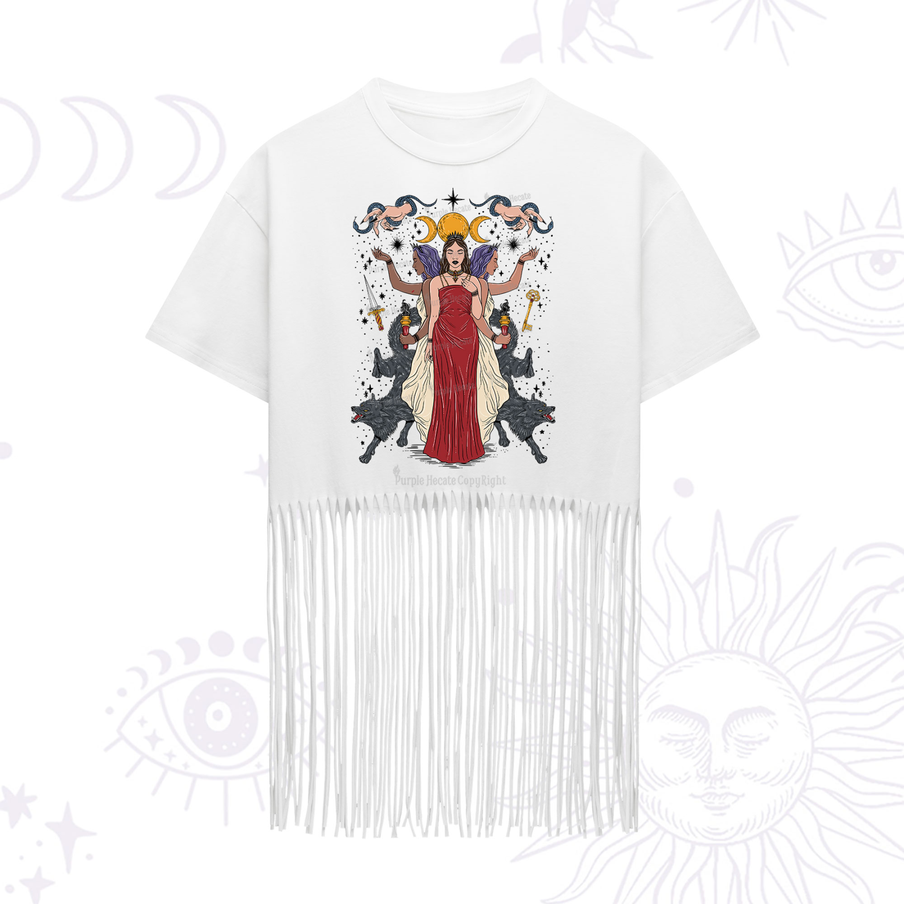 Purplehecate The Triple Goddess Hecate Fringe Hem T-Shirt