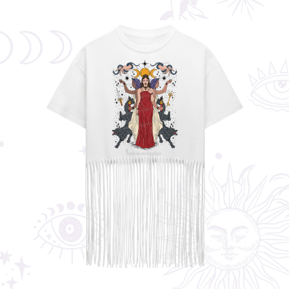 Purplehecate The Triple Goddess Hecate Fringe Hem T-Shirt