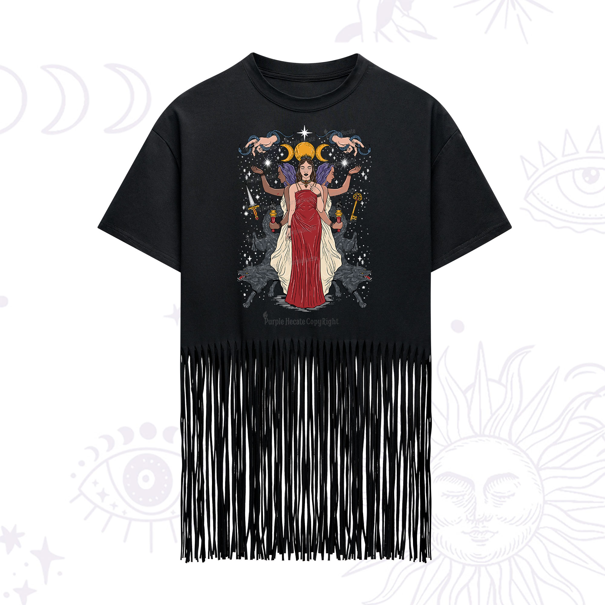 Purplehecate The Triple Goddess Hecate Fringe Hem T-Shirt