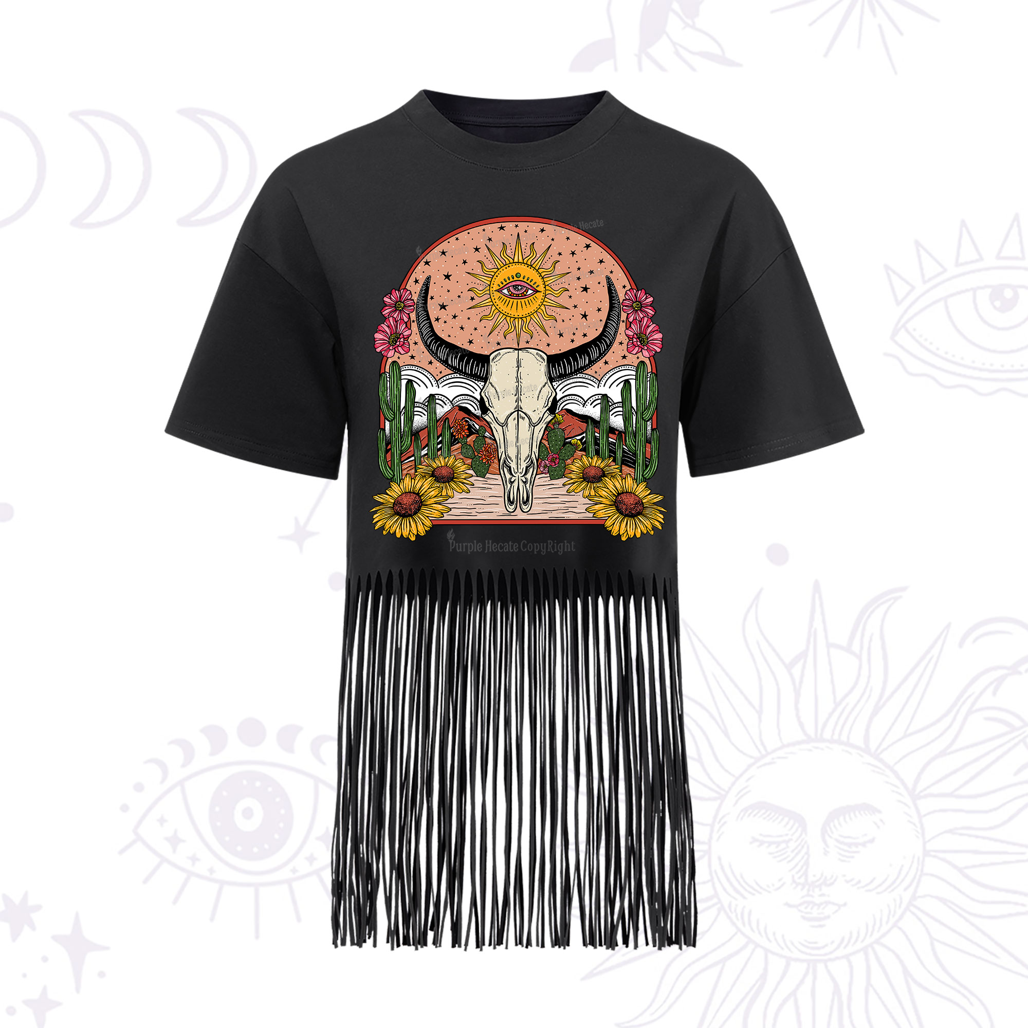 Purplehecate Desert Bloom Fringe Hem T-Shirt