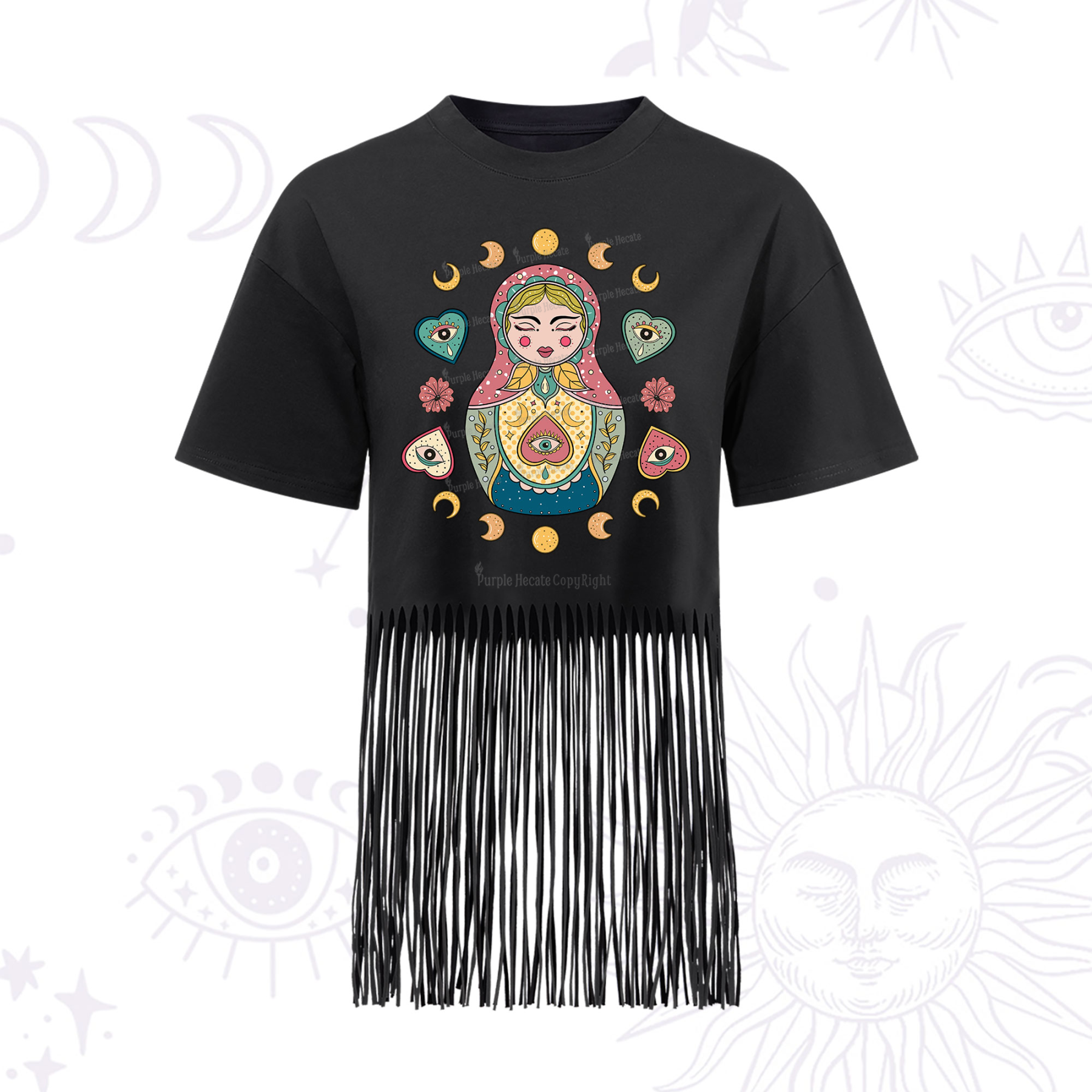 Purplehecate Nesting Doll Fringe Hem T-Shirt