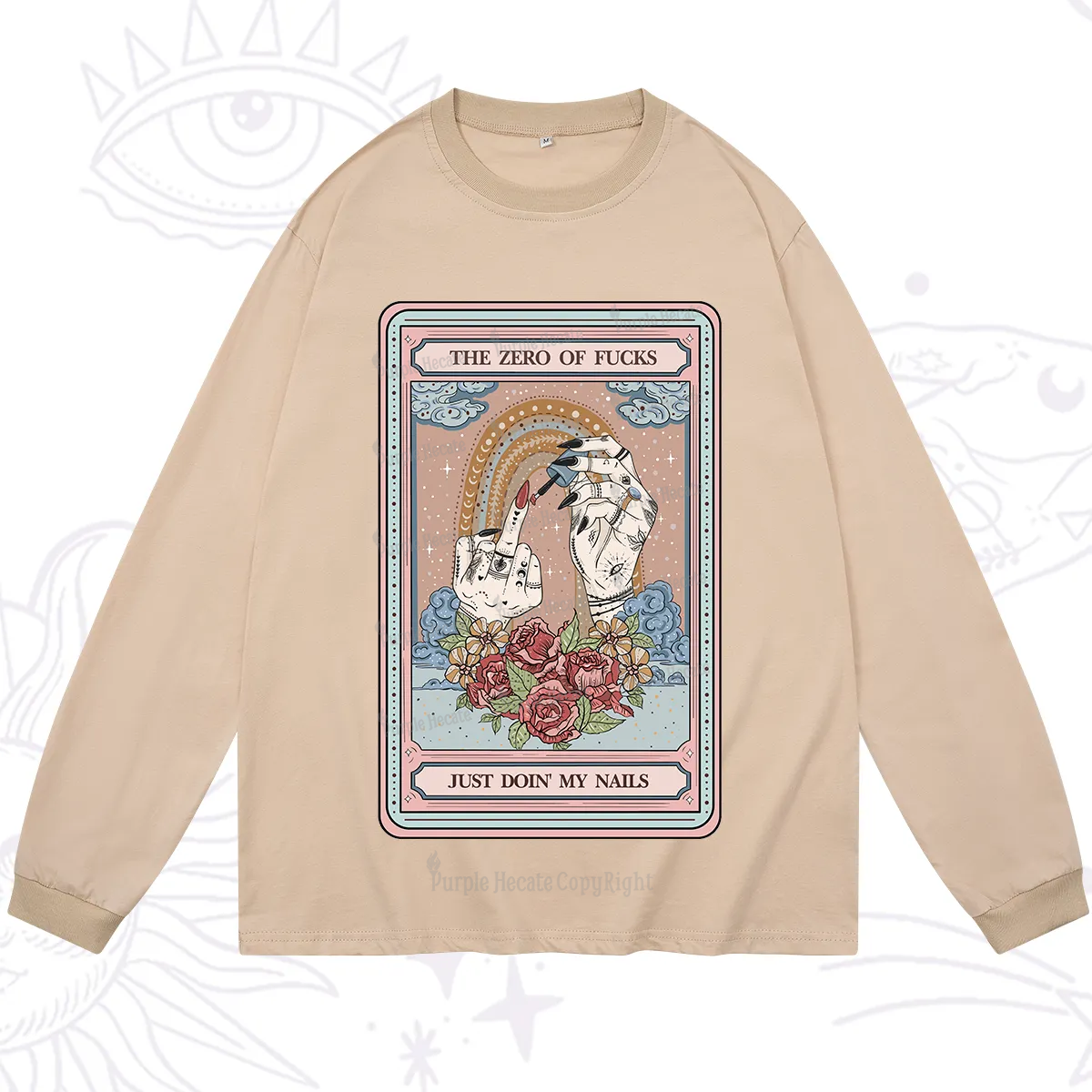 Purplehecate The Zero of Fucks Just Doin' My Nails Tarot Long Sleeve T-Shirt