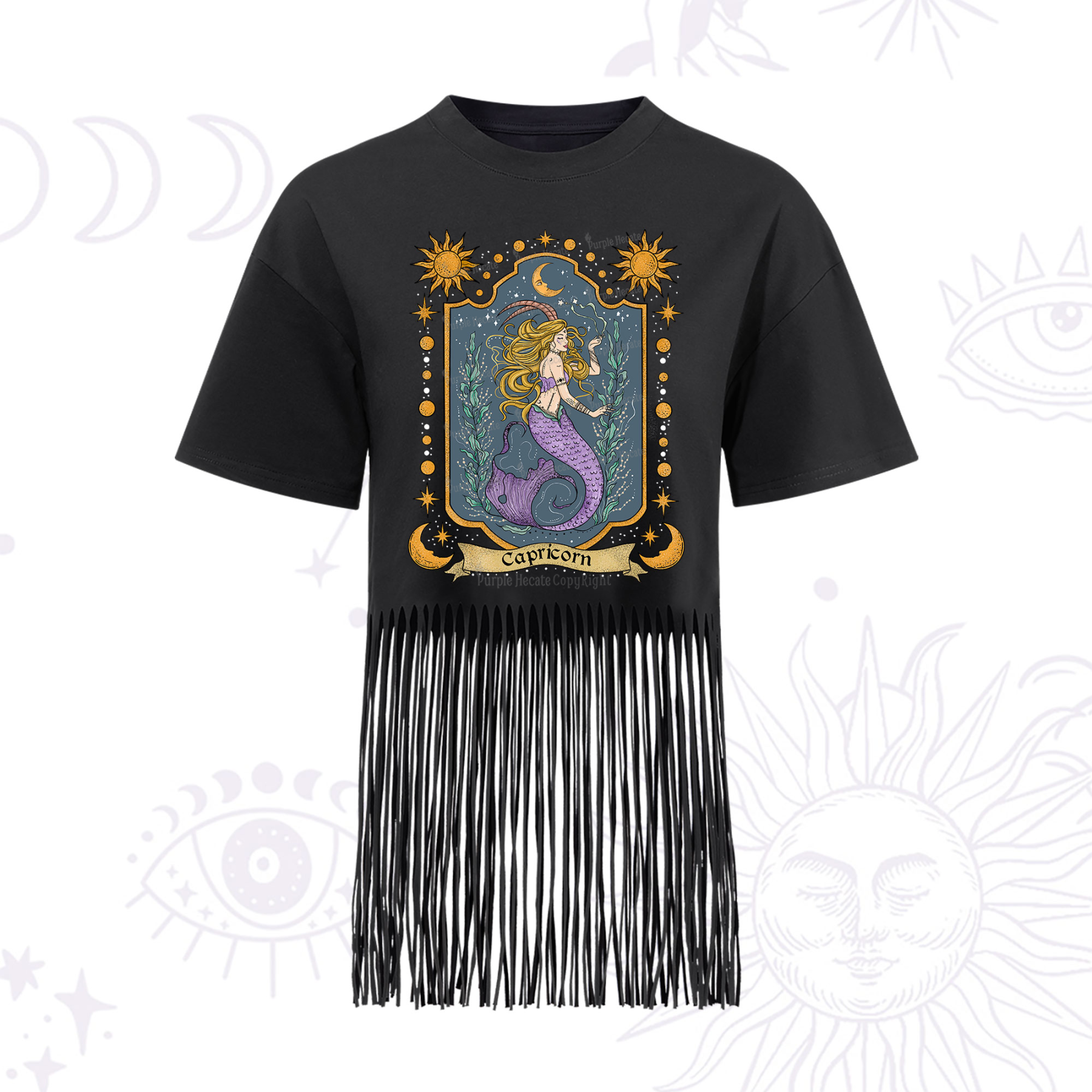 Purplehecate Capricorn Zodiac Fringe Hem T-Shirt