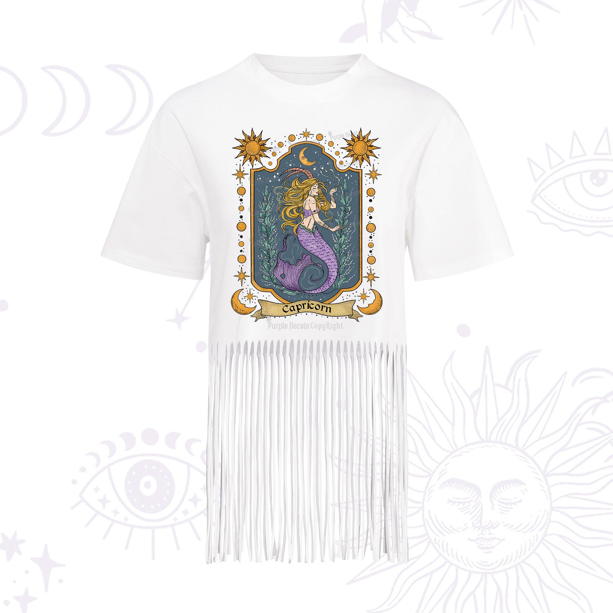 Purplehecate Capricorn Zodiac Fringe Hem T-Shirt