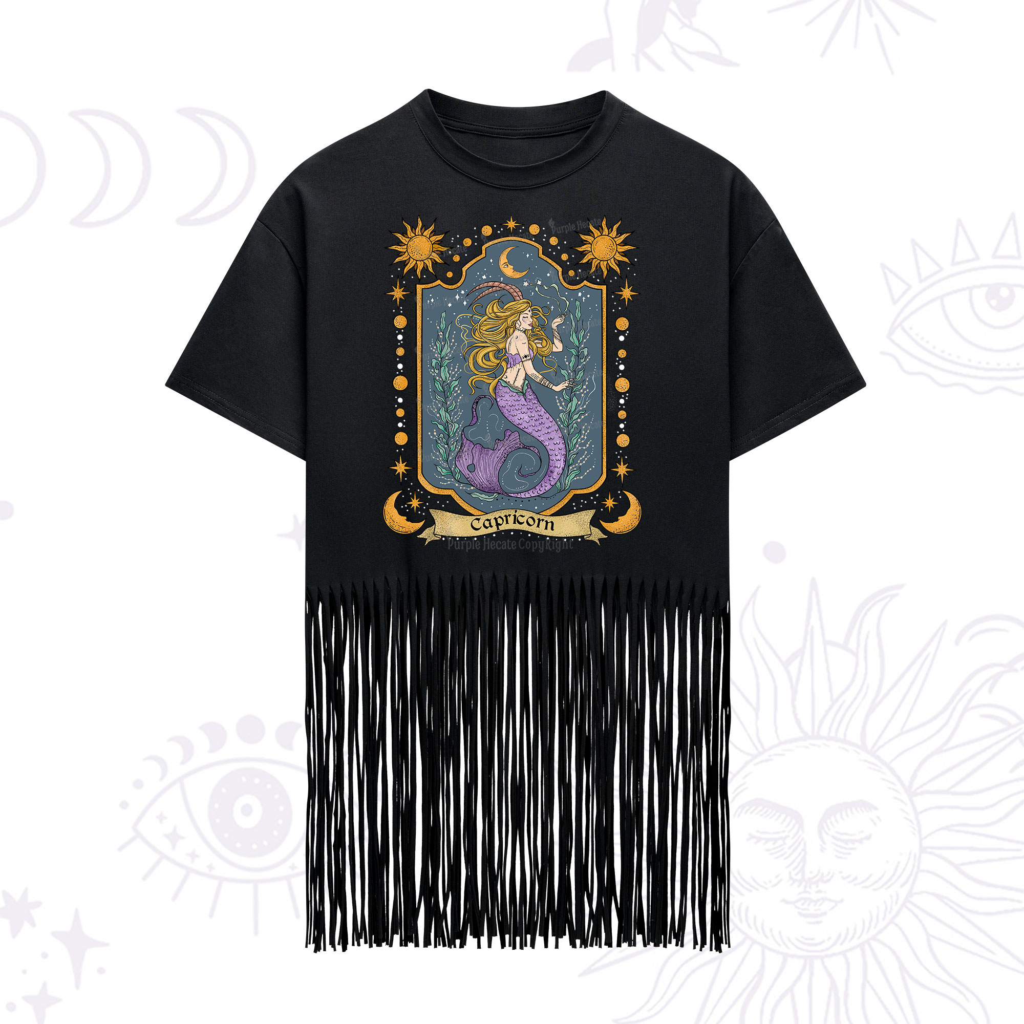 Purplehecate Capricorn Zodiac Fringe Hem T-Shirt