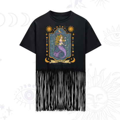 Purplehecate Capricorn Zodiac Fringe Hem T-Shirt