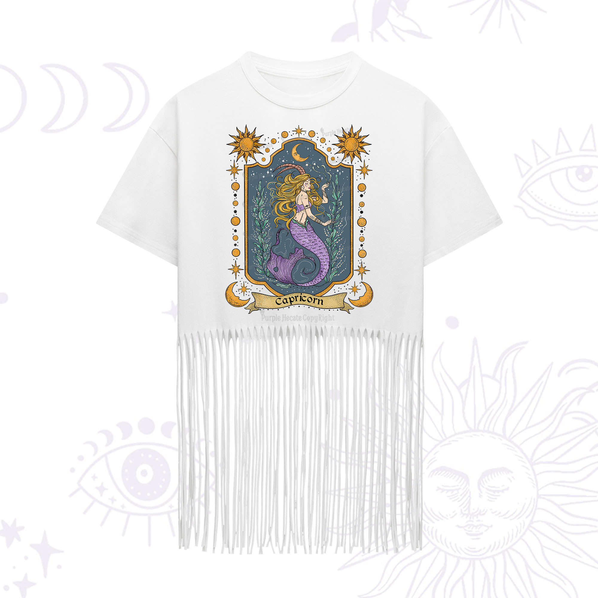 Purplehecate Capricorn Zodiac Fringe Hem T-Shirt
