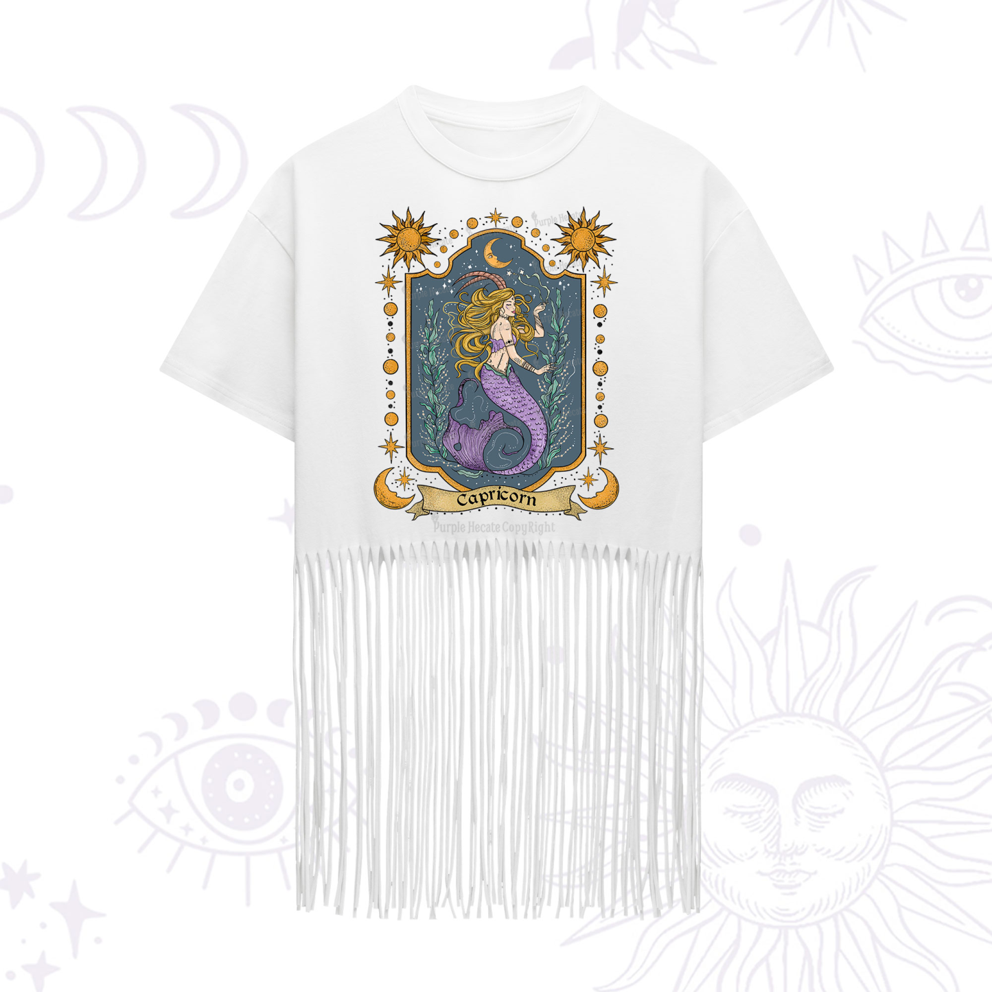 Purplehecate Capricorn Zodiac Fringe Hem T-Shirt